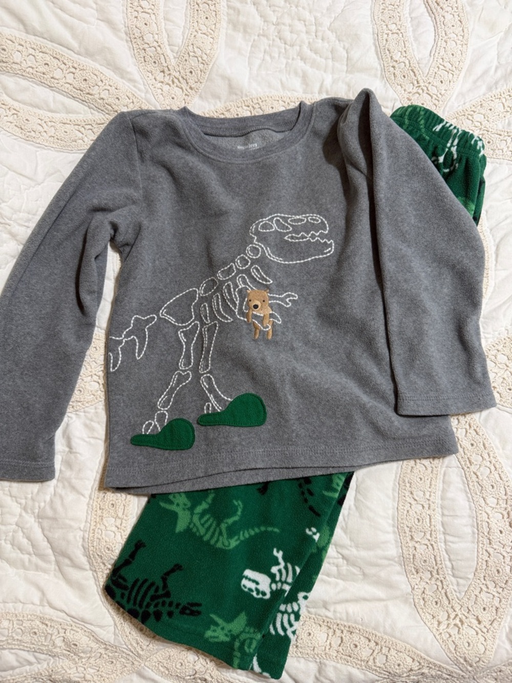 Carter’s Cozy Gray & Green Dino Skeleton Kids Pajama Set